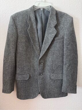 Men's Blue/Gray Tweed Sport Coat - Tailored Herringbone Blazer